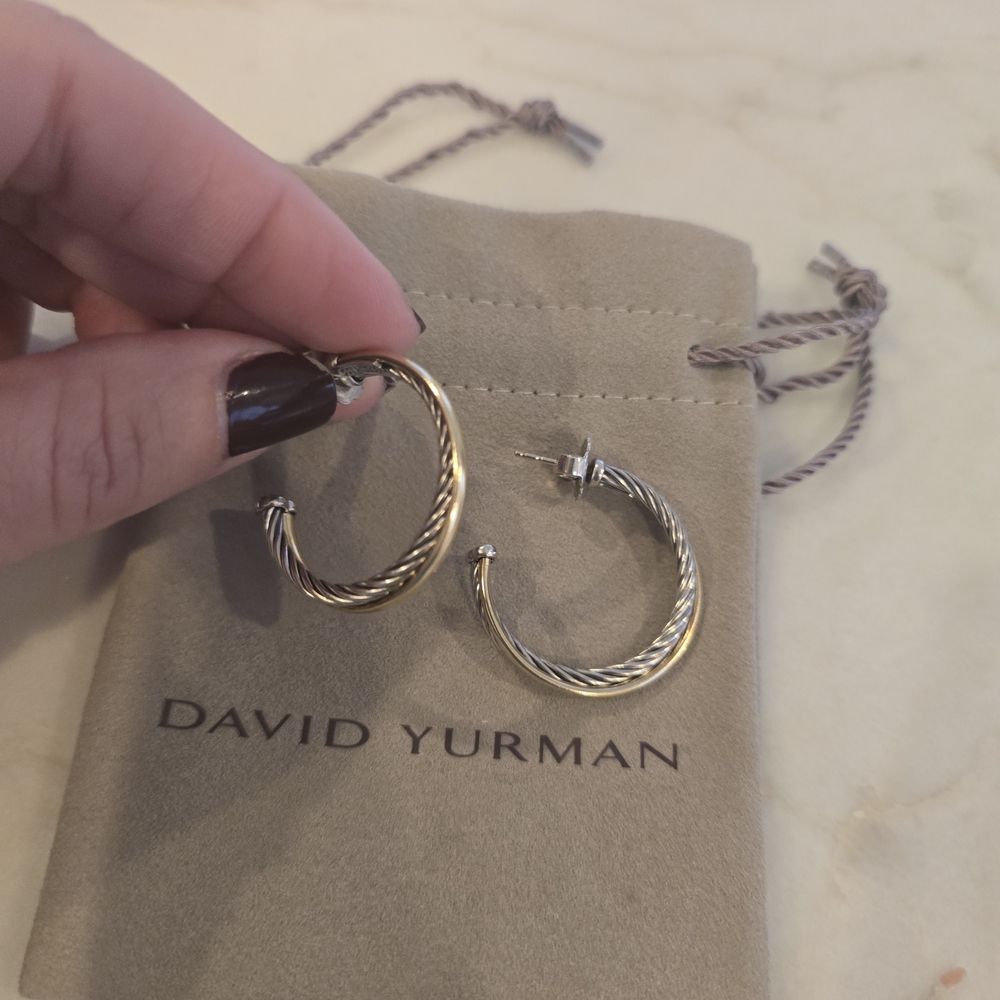 David Yurman Crossover  Silver Hoop Earrings - Picture 9 of 9